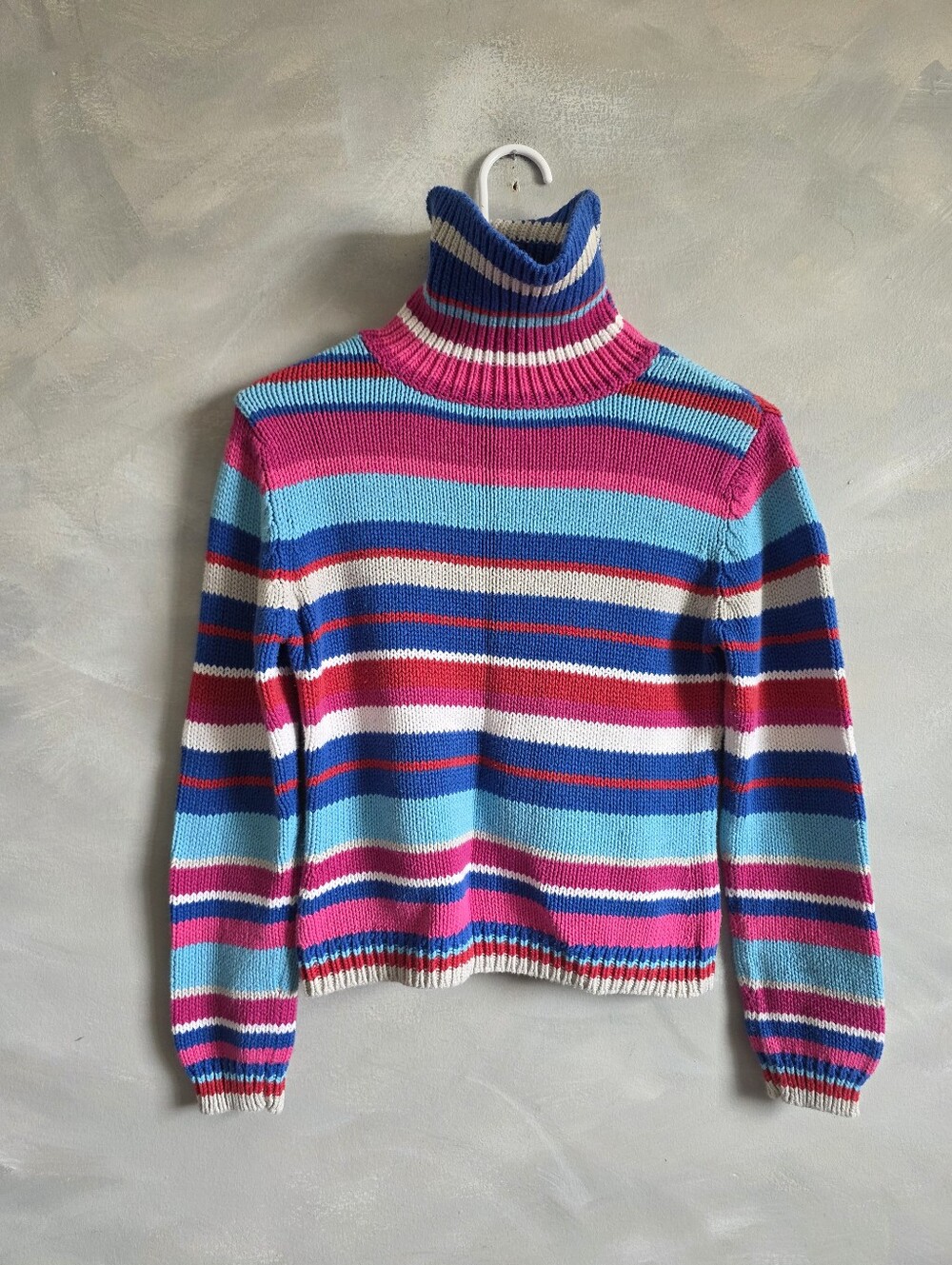 Vtg Y2K  00s Merona Coloful Multicolor Striped Turtle High Neck Sweater S Cotton